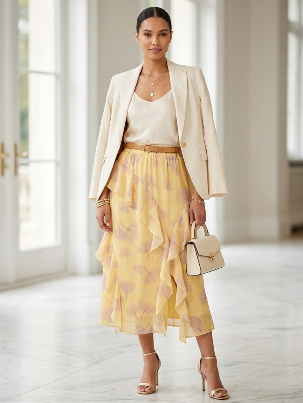 New Cascading Ruffles Tiered Midi Skirt Boho Asymmetrical Nicole Miller  Medium